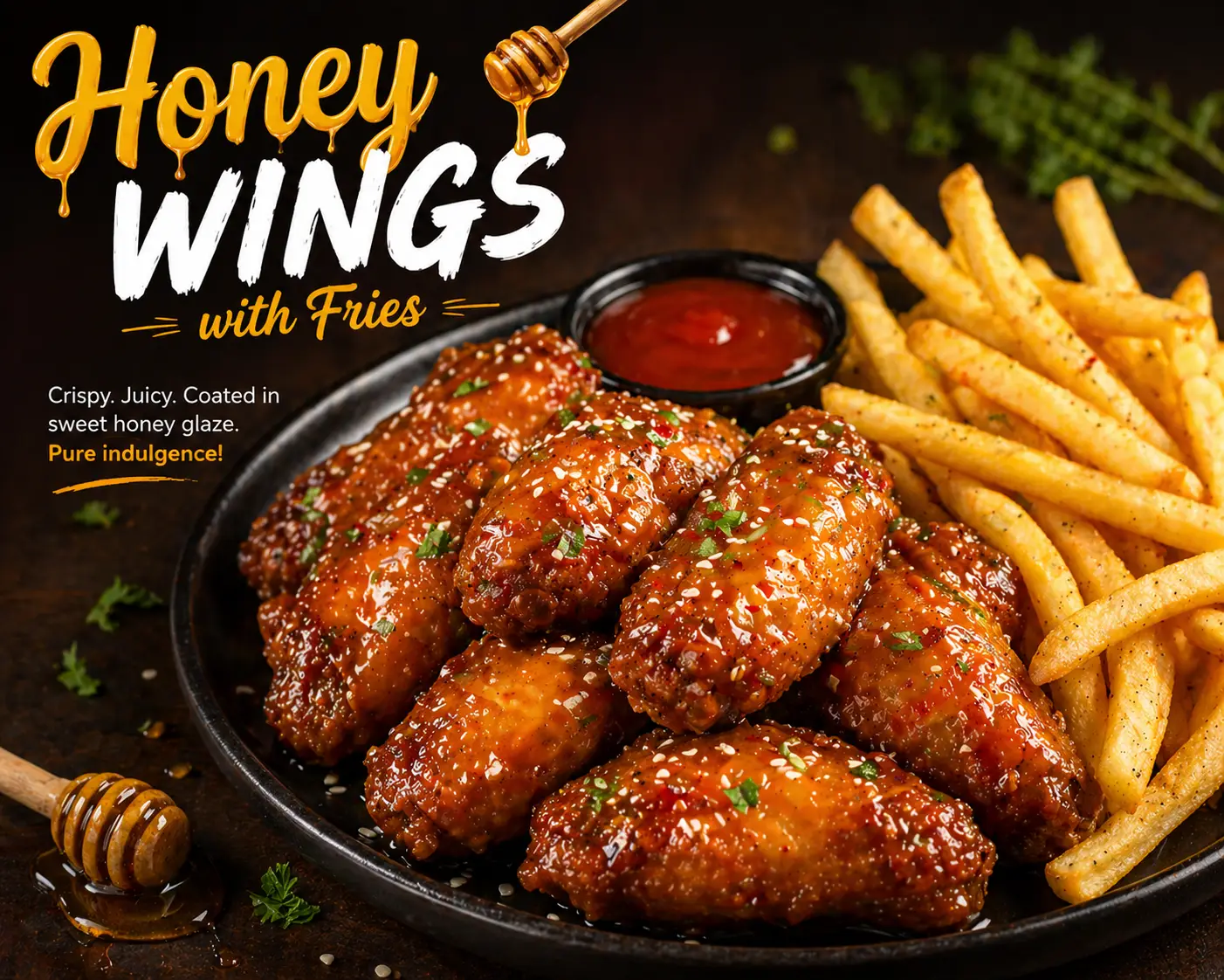 honey wings with fries