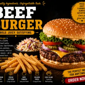 Beef Burger with Fries, cole slaw